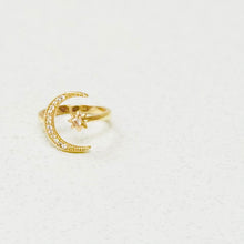 Load image into Gallery viewer, Crescent Moon and Star Ring